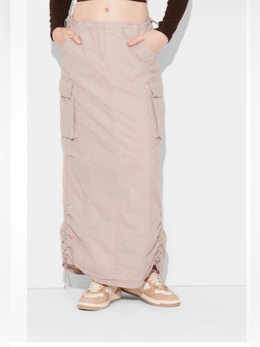 NWT Parachute Woven Cargo Maxi Skirt Slip On in Blush Wild Fable Sz M